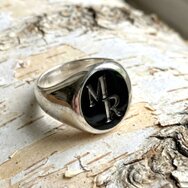 Siegelring Herren Silber 925 Lagenstein schwarz mit Gravur MR Monogramm Wappenring personalisiert